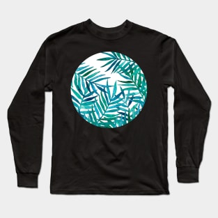 Watercolor Palm Leaves on White Long Sleeve T-Shirt